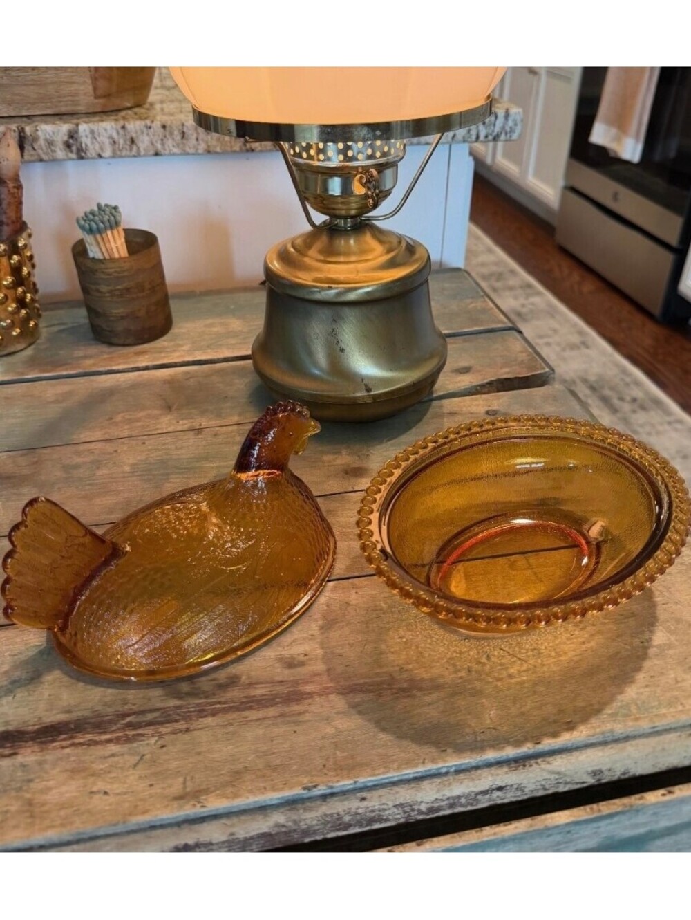 Vtg Indiana Glass Amber Hen on Nest Covered Candy Dish EUC Mid-Century 7”, 464 - Picture 2 of 8